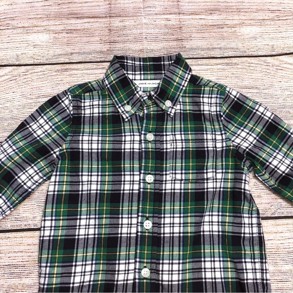 Janie and Jack Green and Blue Plaid Long Sleeve Button Down Shirt Size 6-12 M - Picture 10 of 10